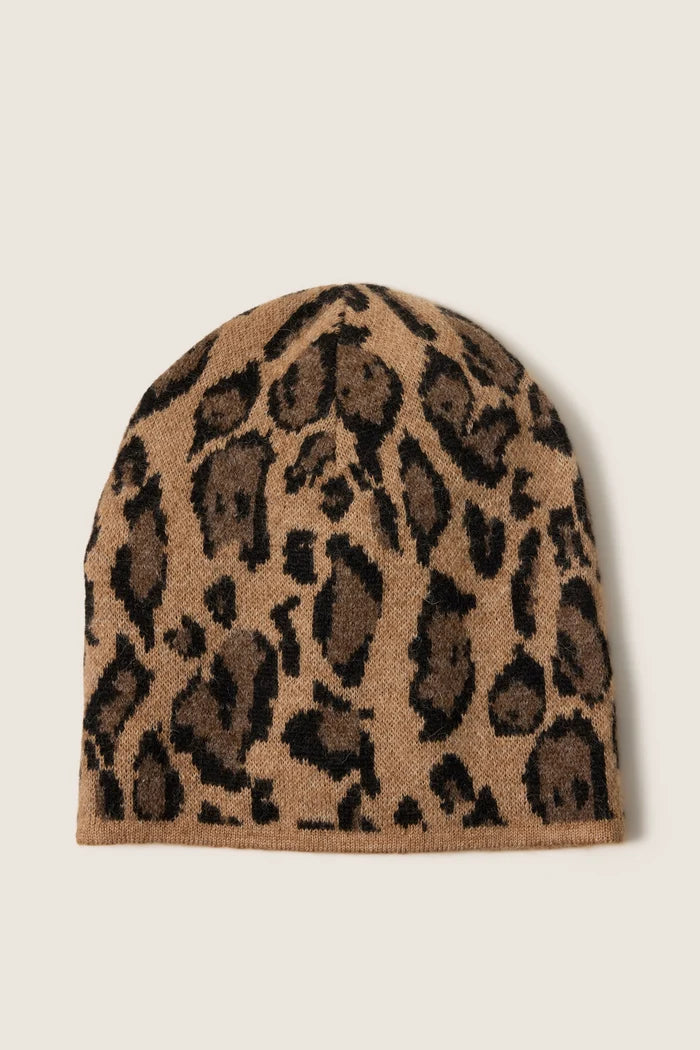 Clare V. Leopard Beanie in Camel Jaguar