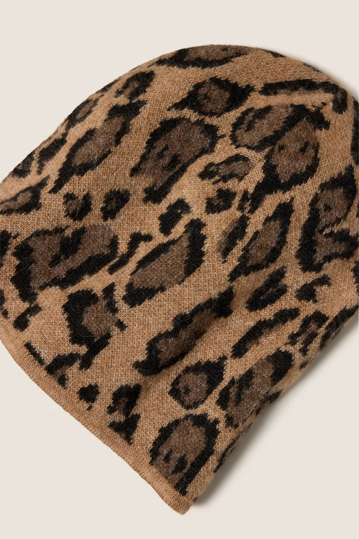 Clare V. Leopard Beanie in Camel Jaguar