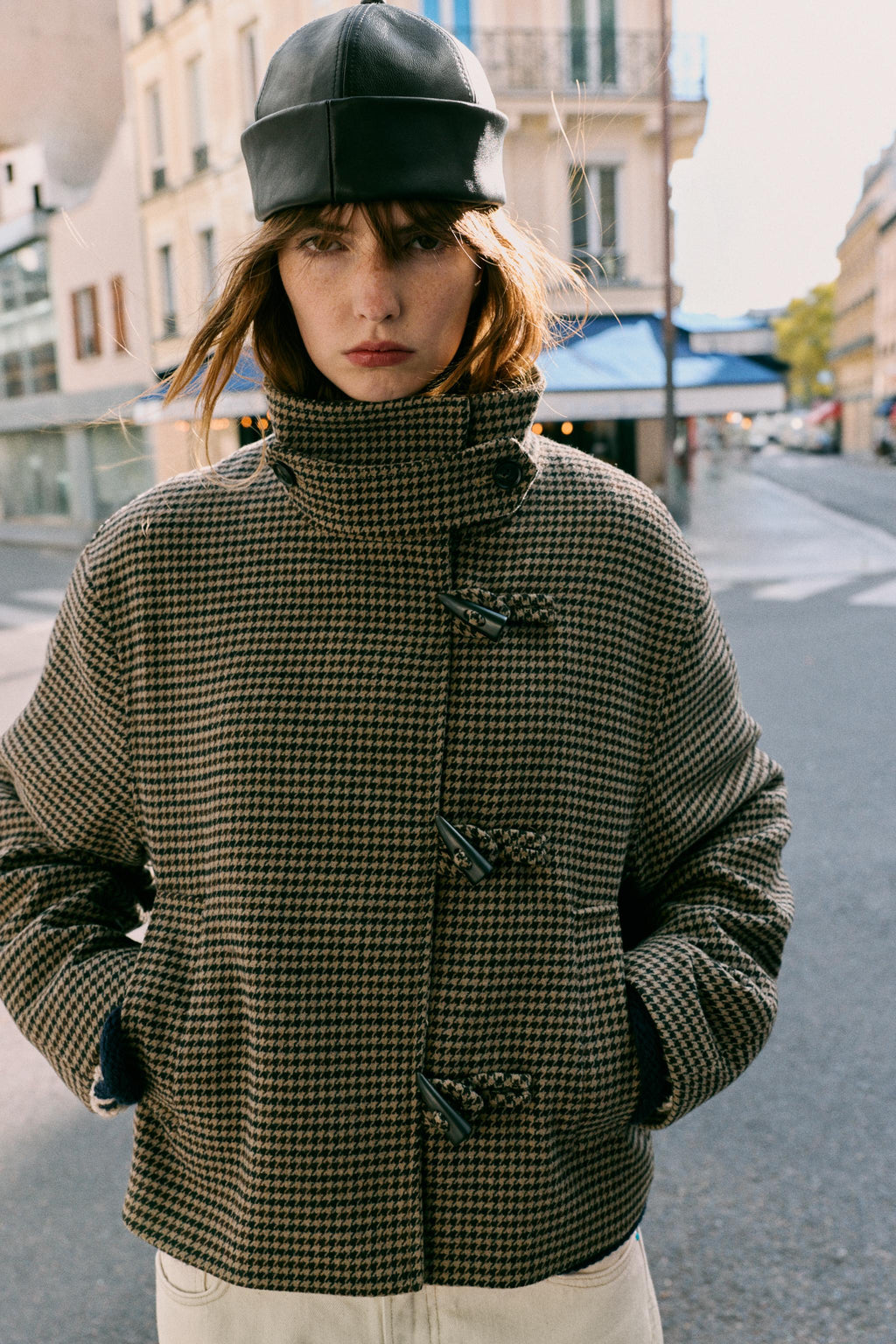 ZARA Houndstooth Frog-Fastening Jacket