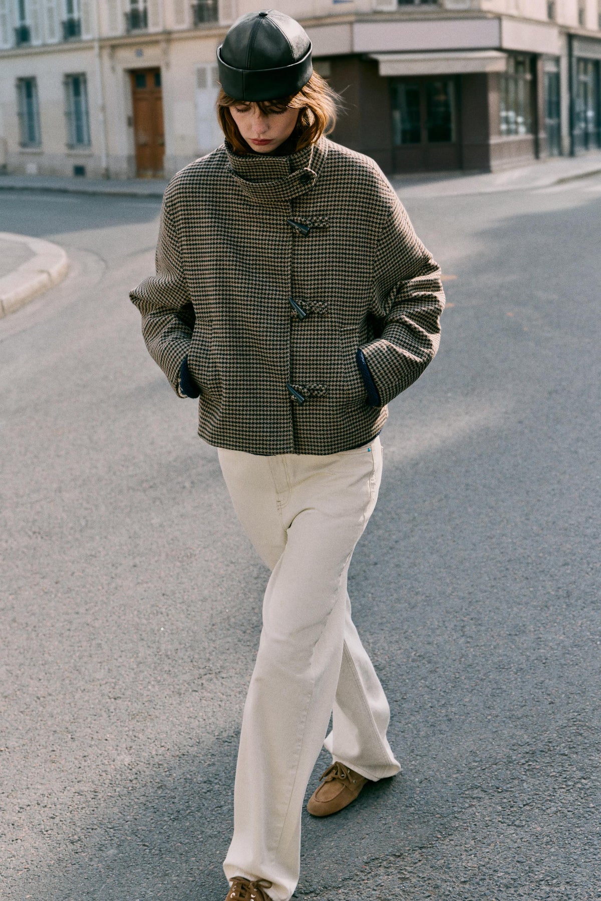 ZARA Houndstooth Frog-Fastening Jacket