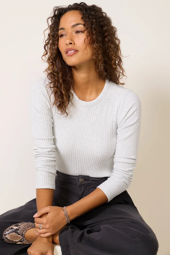 perfectwhitetee Flora Ribbed Long Sleeve in Heather Grey