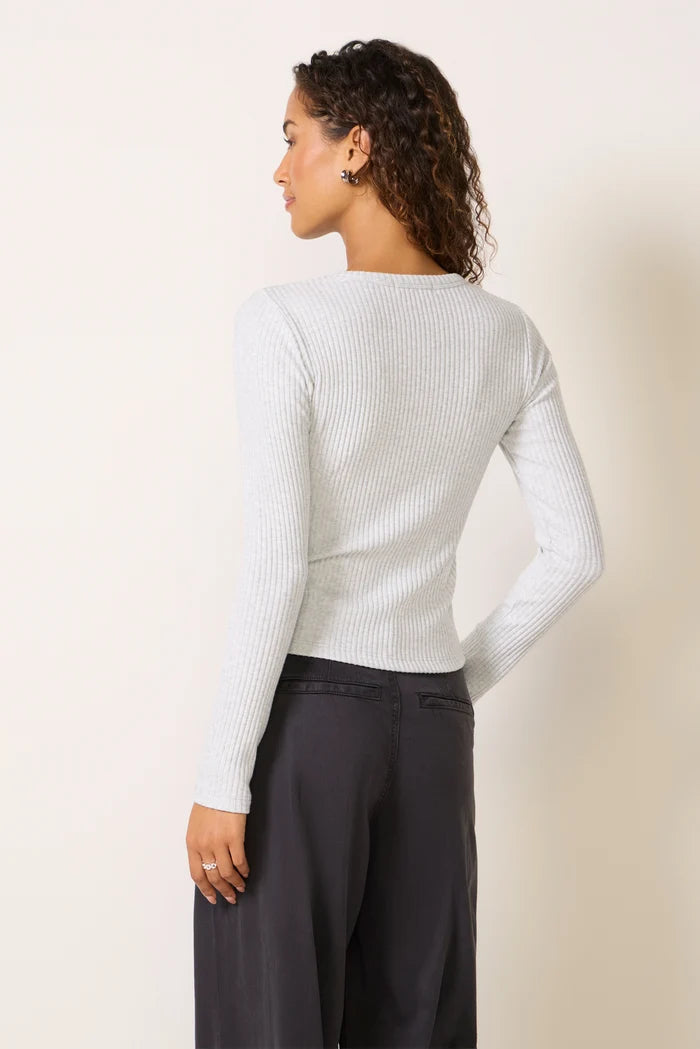 perfectwhitetee Flora Ribbed Long Sleeve in Heather Grey