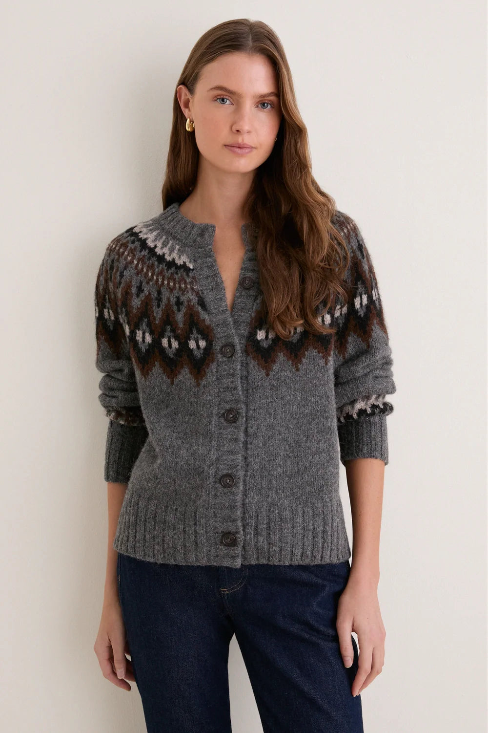 Jenni Kayne Thatcher Crewneck Cardigan in Charcoal
