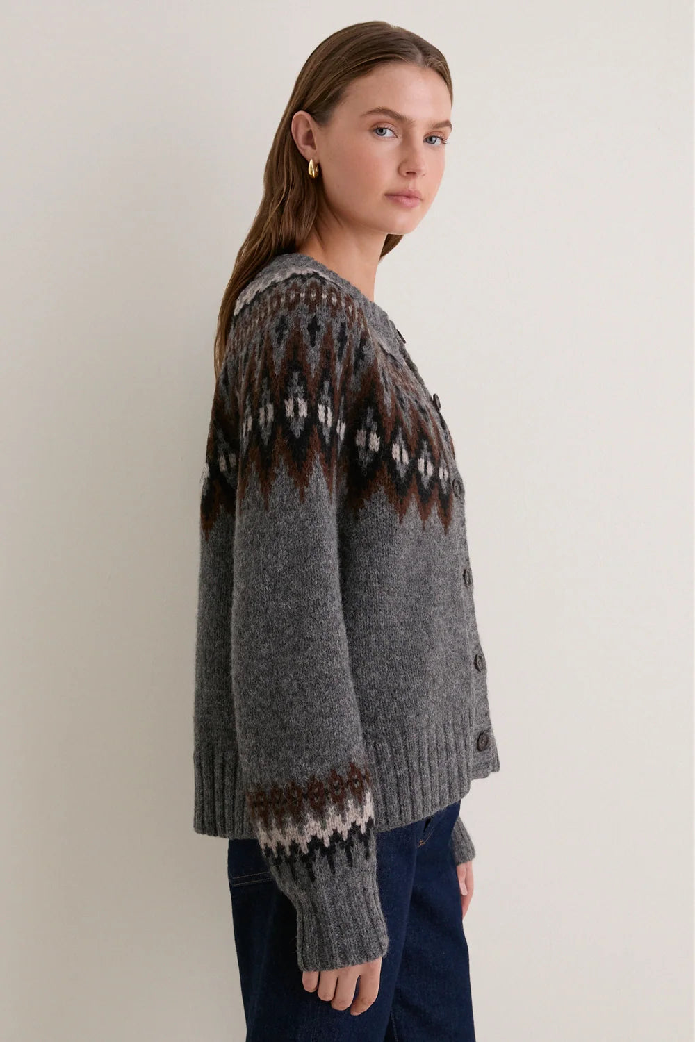 Jenni Kayne Thatcher Crewneck Cardigan in Charcoal