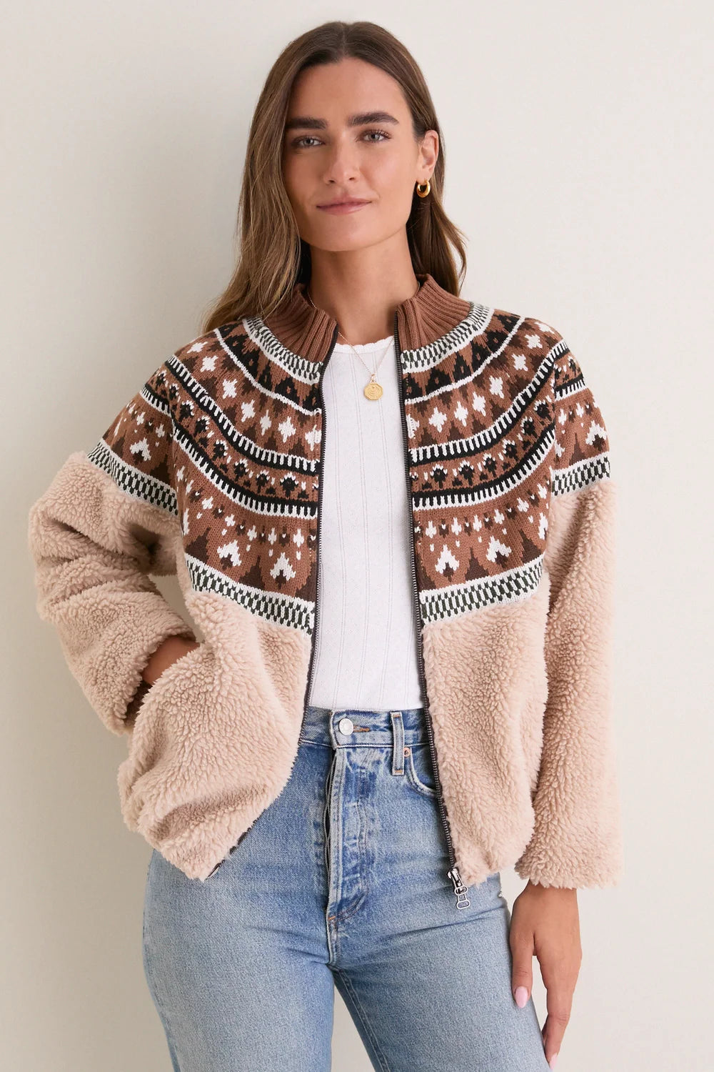 Tuckernuck Beige Multi Fair Isle Sherpa Jacket