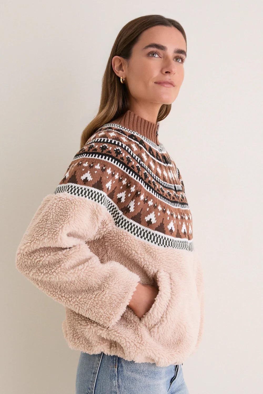 Tuckernuck Beige Multi Fair Isle Sherpa Jacket