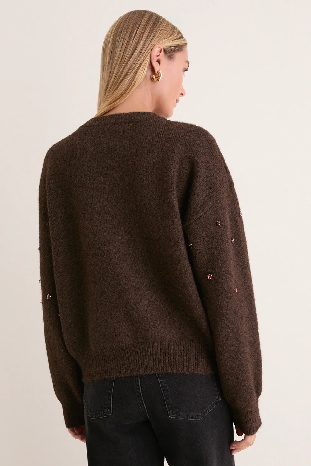 Hyacinth House Brown Embellished Lana Crewneck
