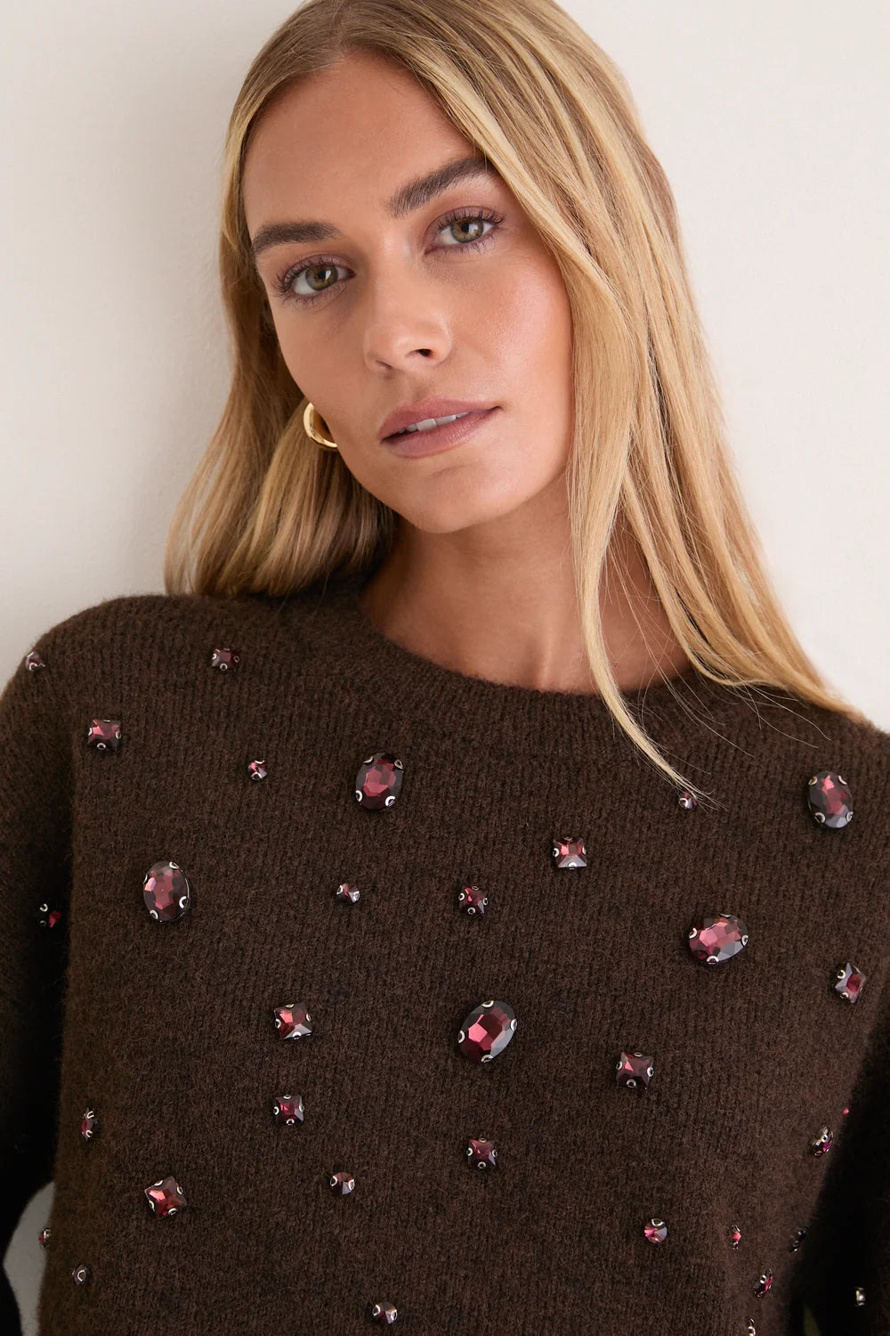 Hyacinth House Brown Embellished Lana Crewneck