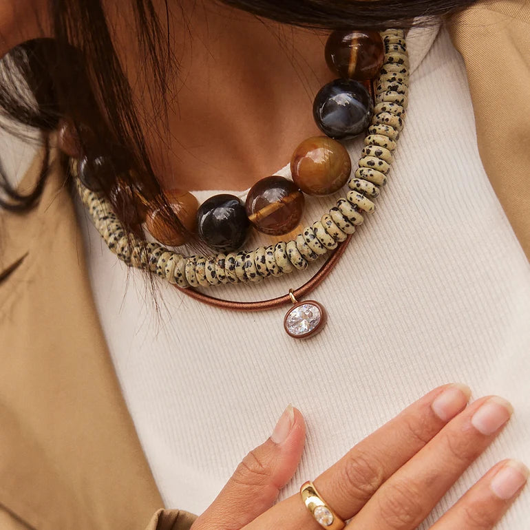 BaubleBar Amaris Semi-Precious Beaded Necklace – Dalmatian Jasper