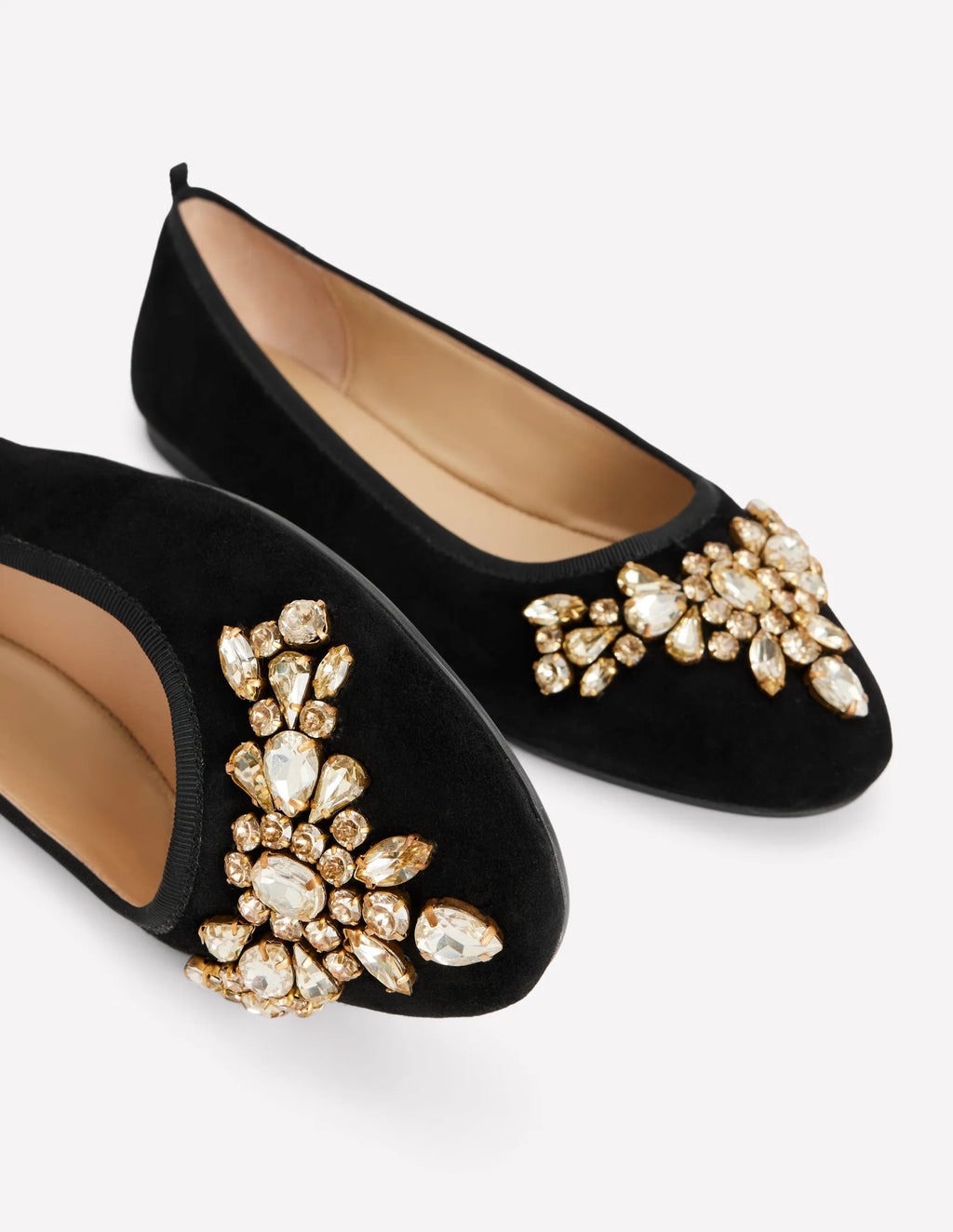 Boden Patti Round Toe Ballet Flat in Black Embellished Suede