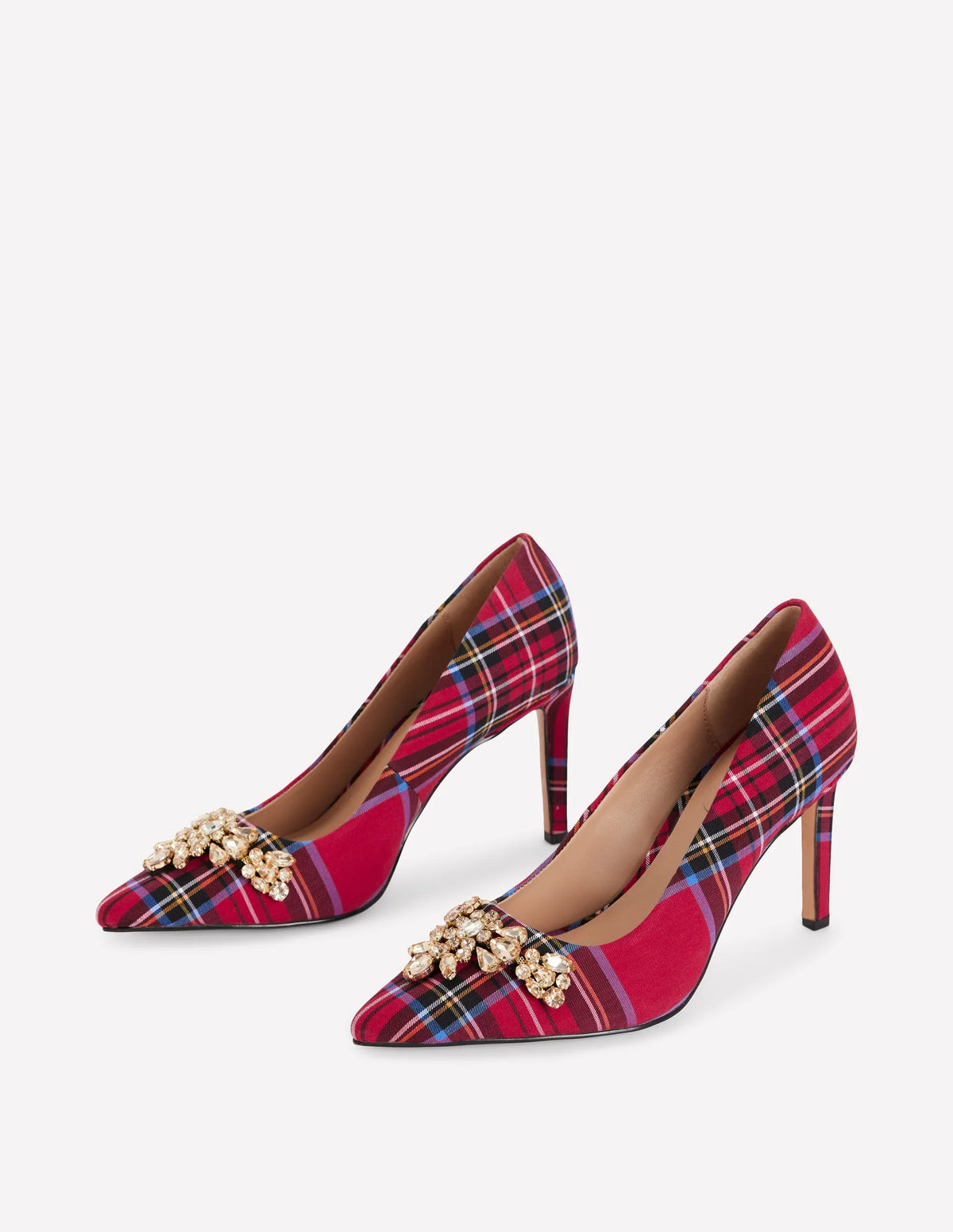 Boden Embellished Court Shoes in Red Tartan