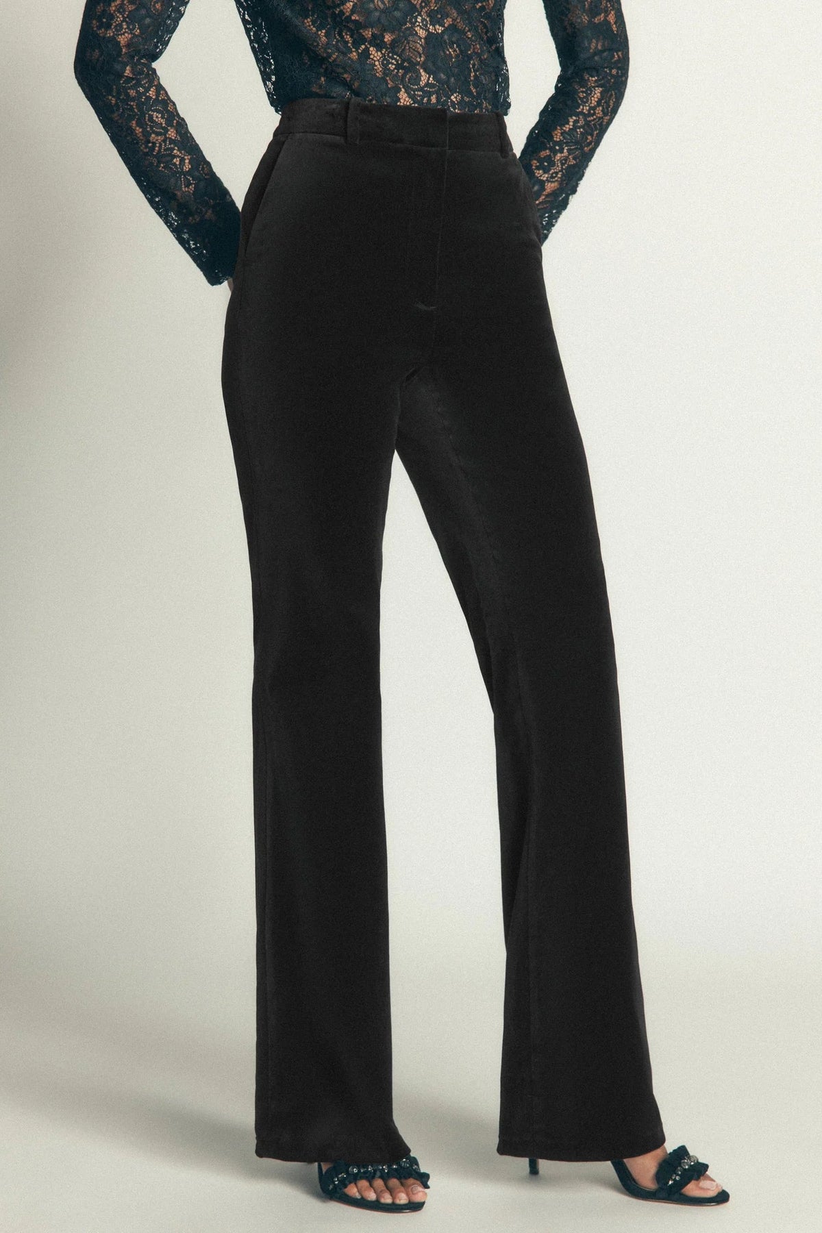 Boden Flare Velvet Pants in Black