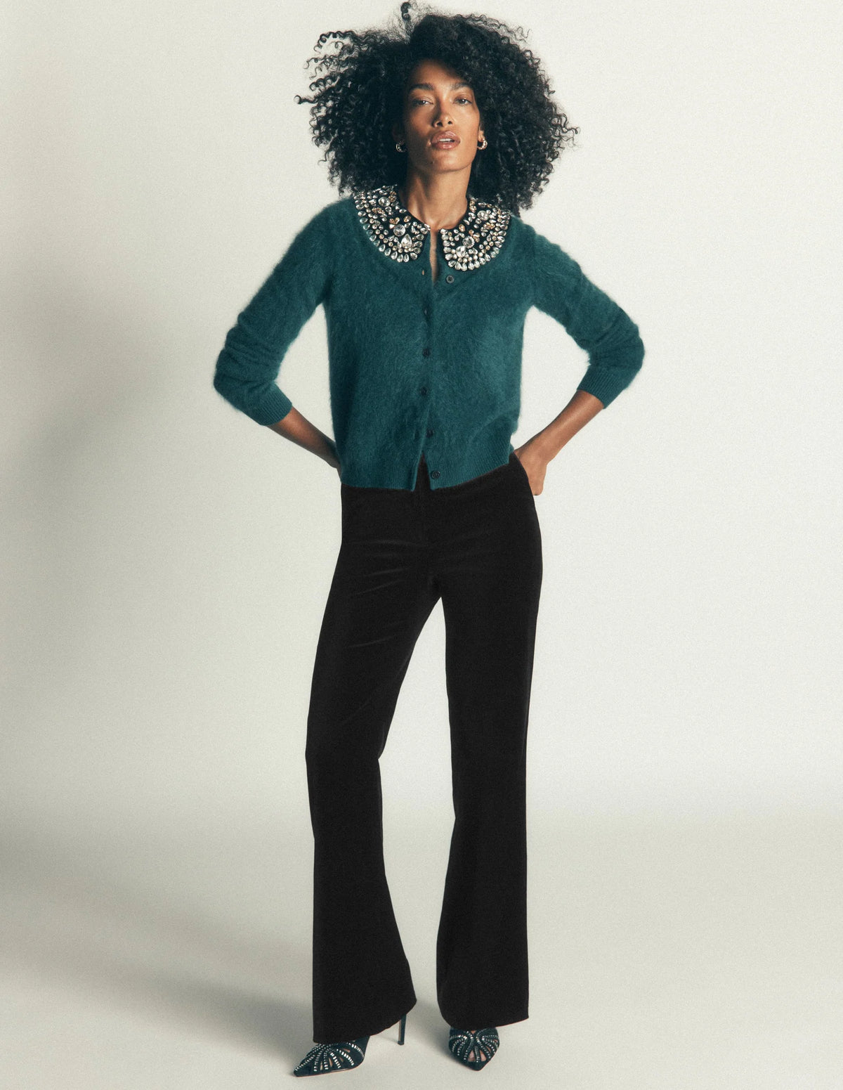 Boden Flare Velvet Pants in Black