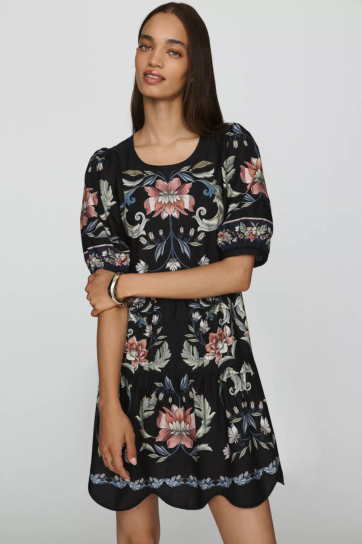 Farm Rio 100% Cotton Scalloped Mini Dress