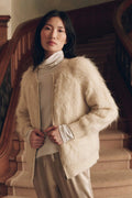 THE GREAT. Fuzzy Bomber Sweater in Cream
